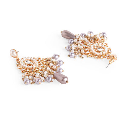 Gold Grey Long Drop Pearl Jewelry Set