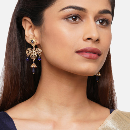 Navy Filigree Long Drop Earring