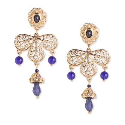 Navy Filigree Long Drop Earring