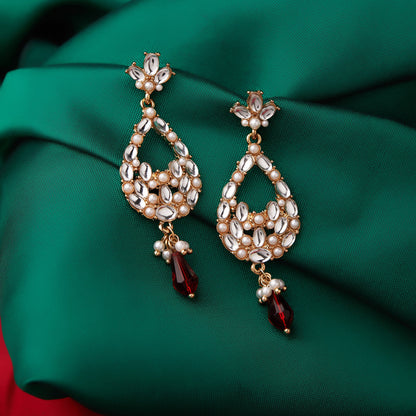 Red Kundan Short Drop Earring