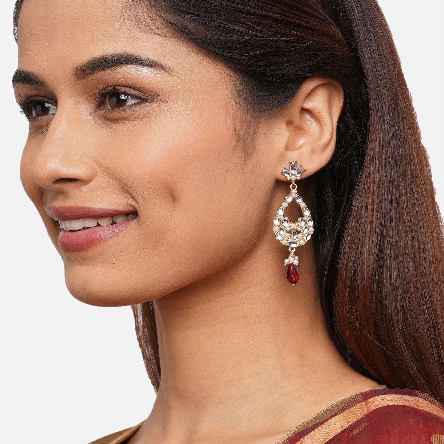 Red Kundan Short Drop Earring