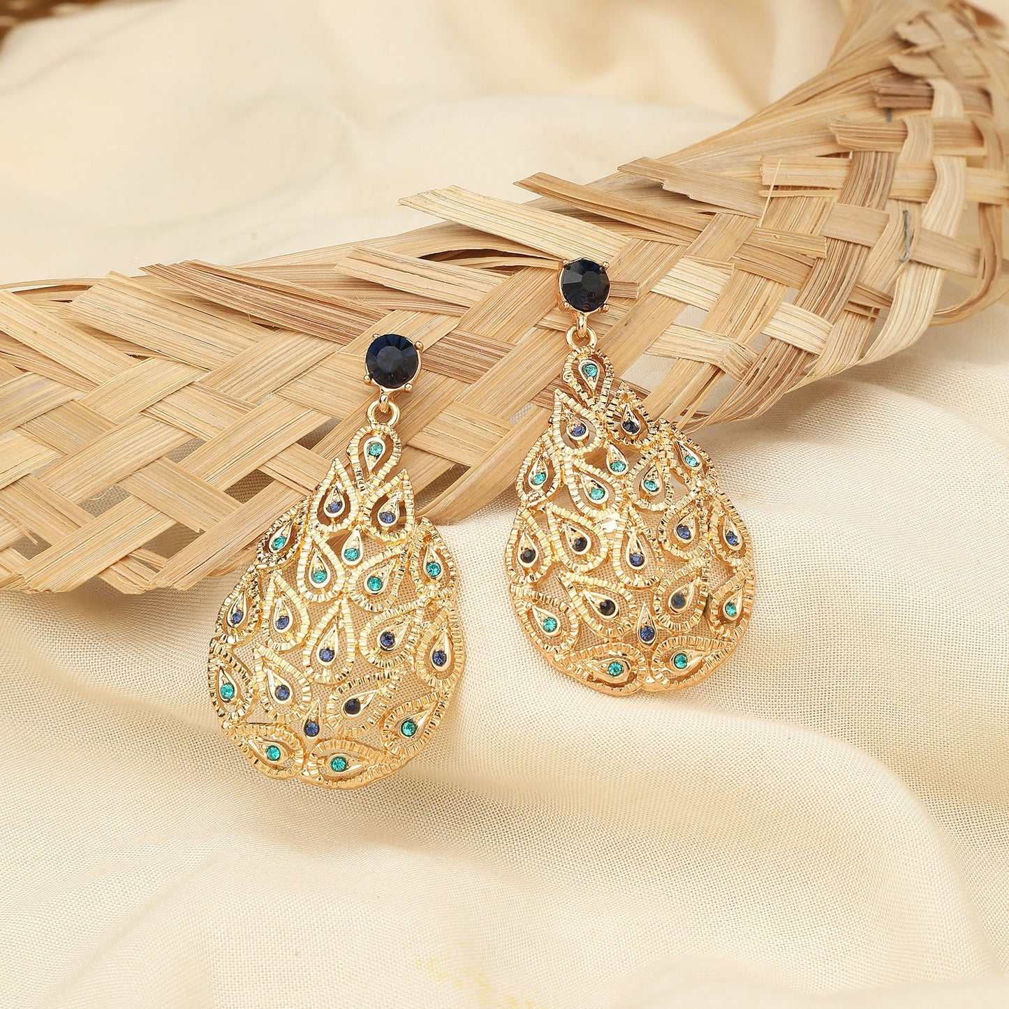 Multi Color Tear Shape Long Drop Earrings