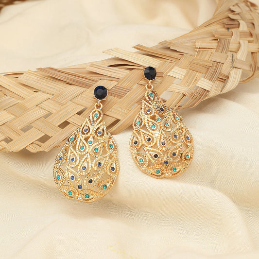 Multi Color Tear Shape Long Drop Earrings