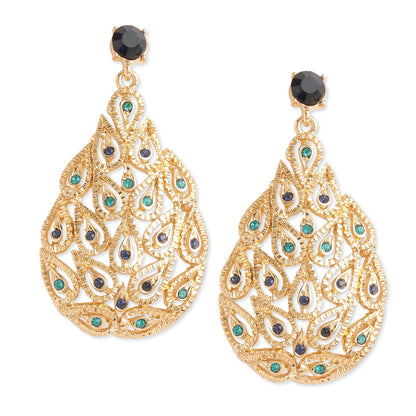 Multi Color Tear Shape Long Drop Earrings