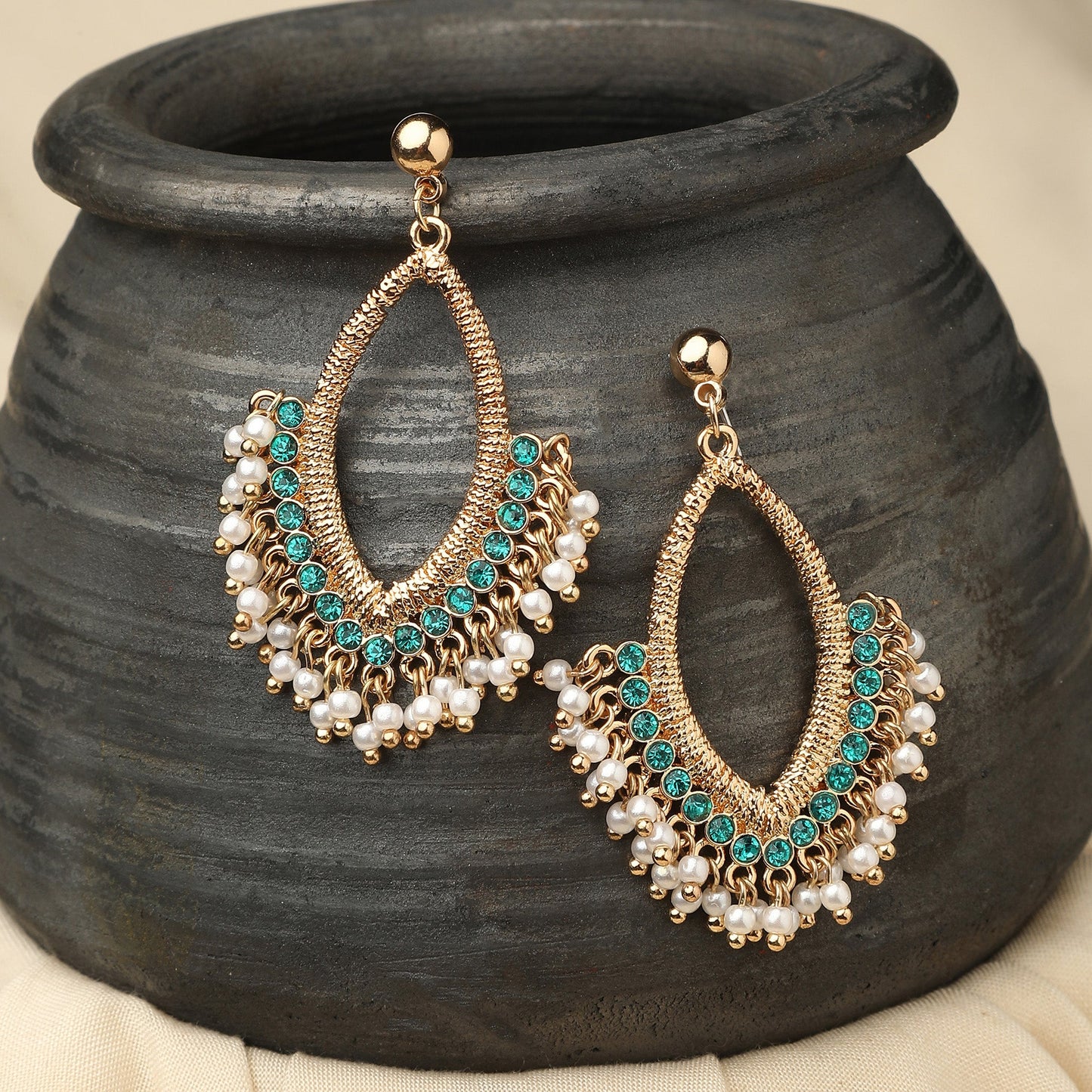 Gold Pearl Long Drop Earrings