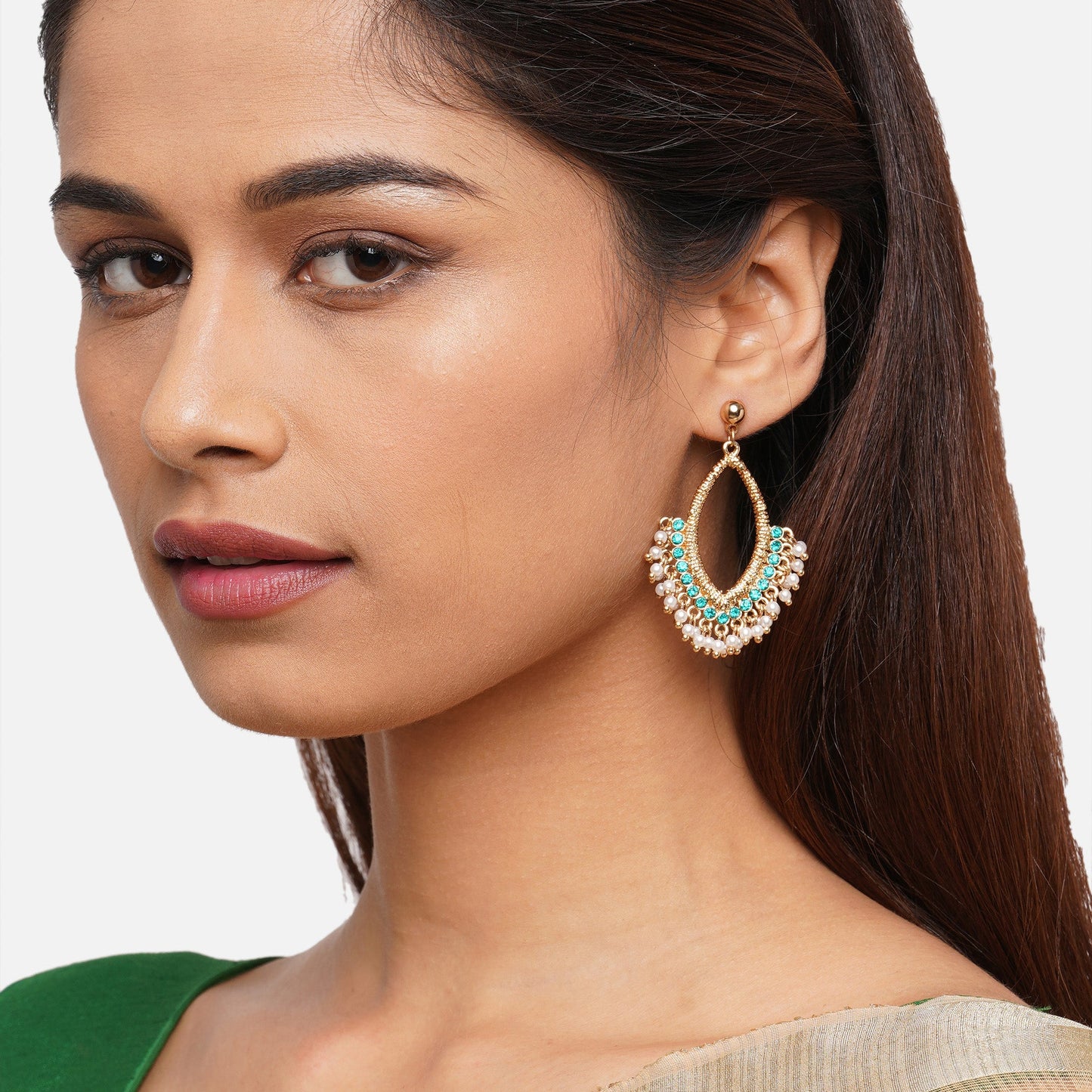 Gold Pearl Long Drop Earrings