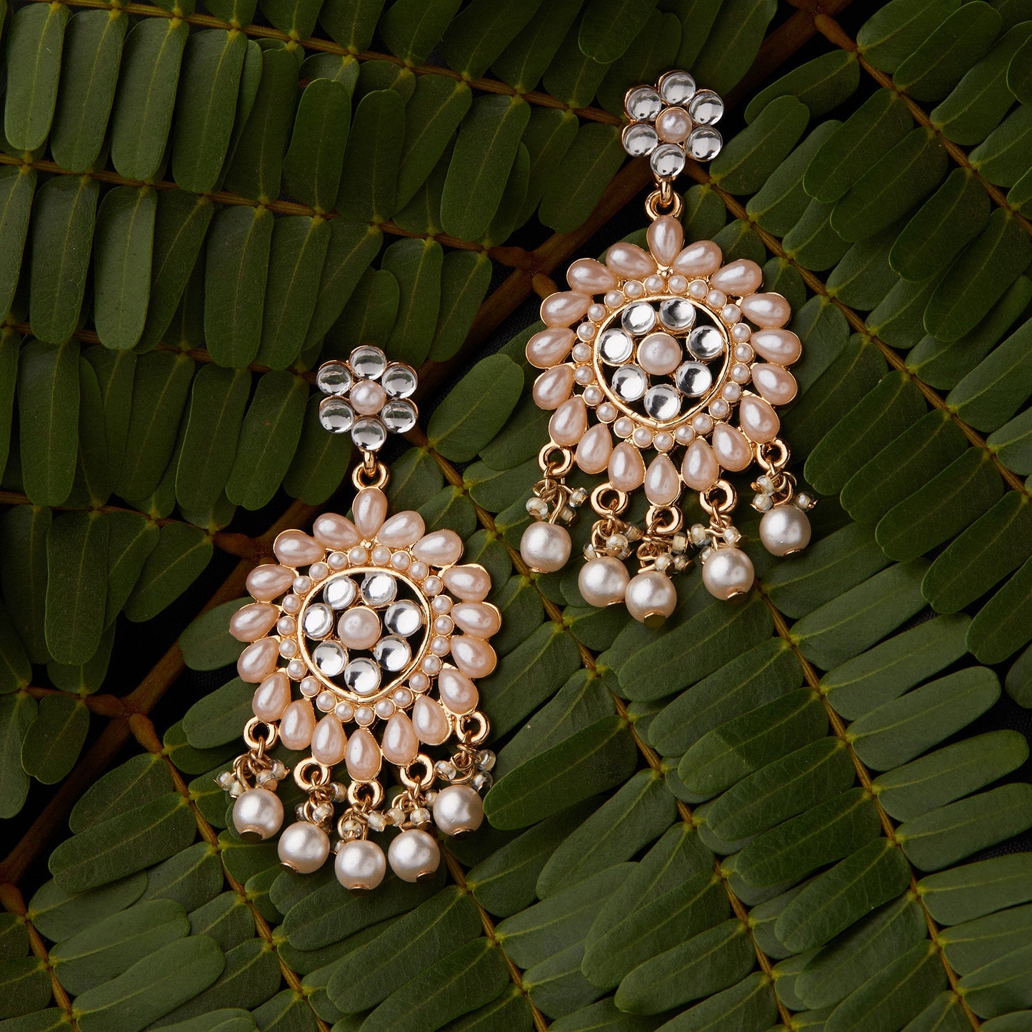 Gold Kundan Pearl Long Drop Earrings