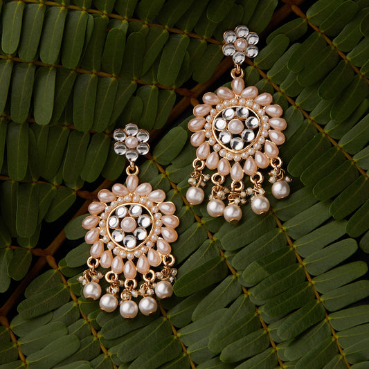 Gold Kundan Pearl Long Drop Earrings