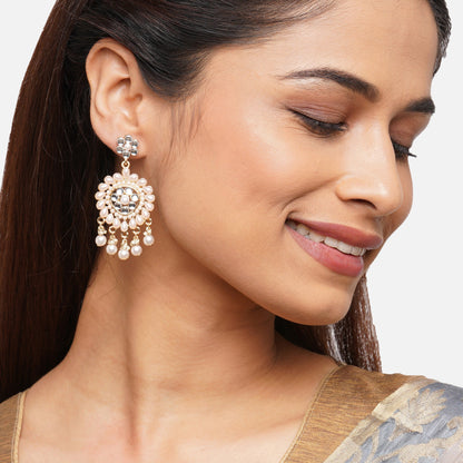 Gold Kundan Pearl Long Drop Earrings