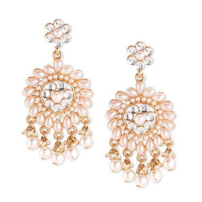 Gold Kundan Pearl Long Drop Earrings
