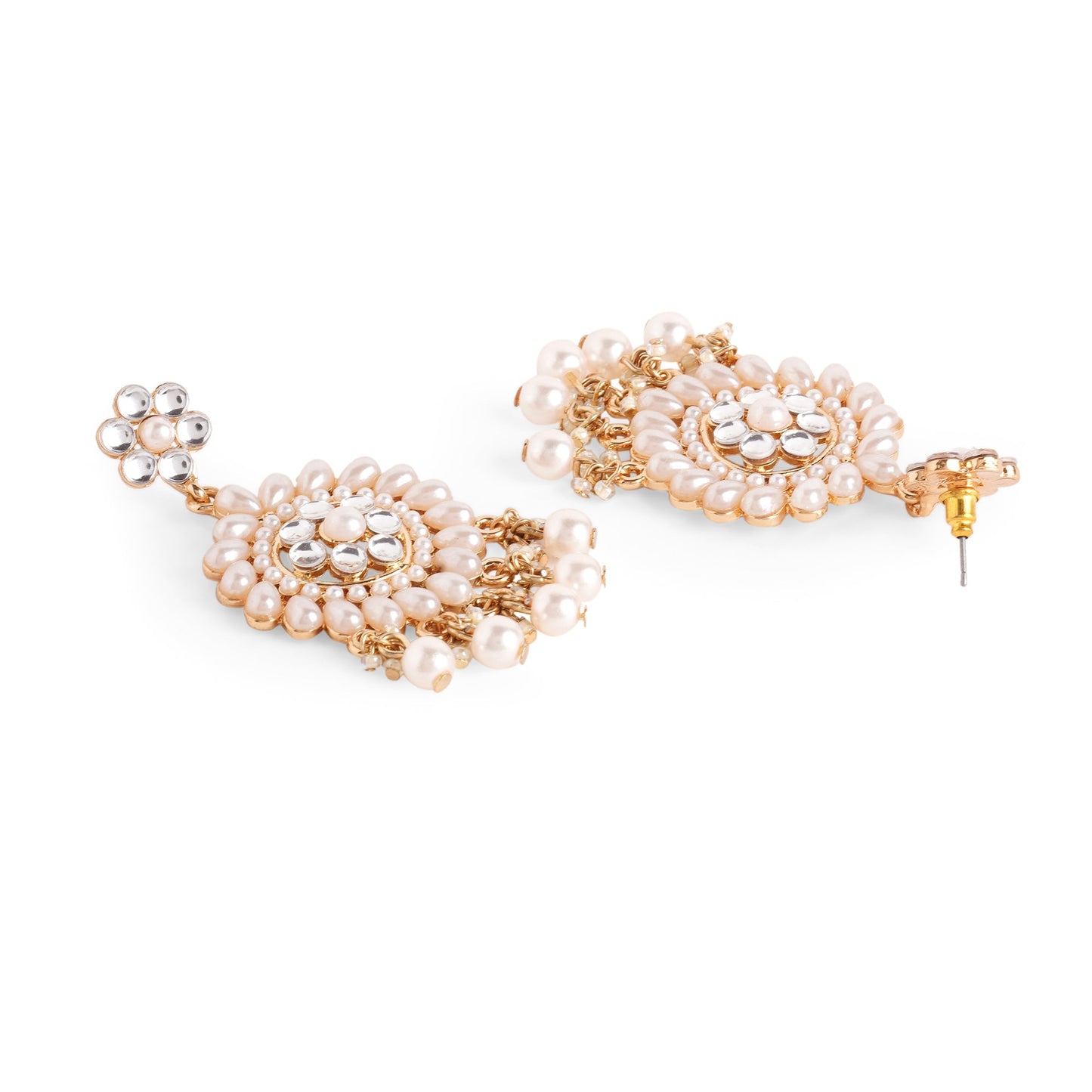 Gold Kundan Pearl Long Drop Earrings