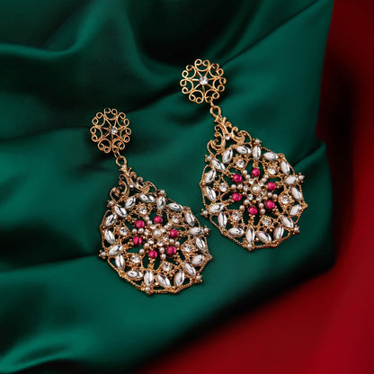 Pink Filigree Long Drop Earrings