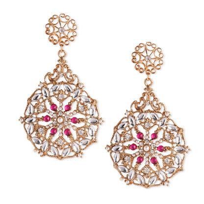 Pink Filigree Long Drop Earrings
