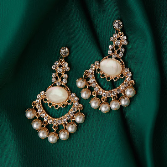 Gold Mother Of Pearl Short Drop Earrings