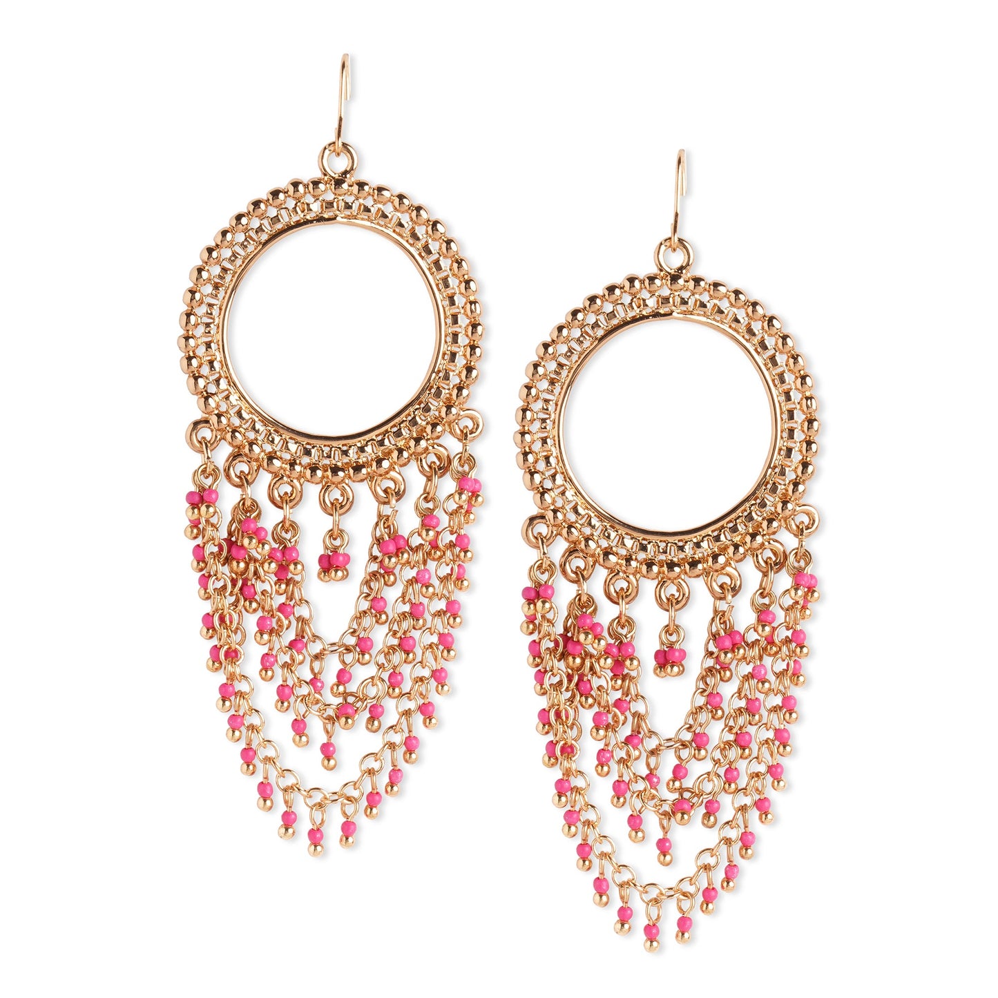 Pink Bead Multi Layer Long Drop Earring