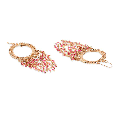 Pink Bead Multi Layer Long Drop Earring