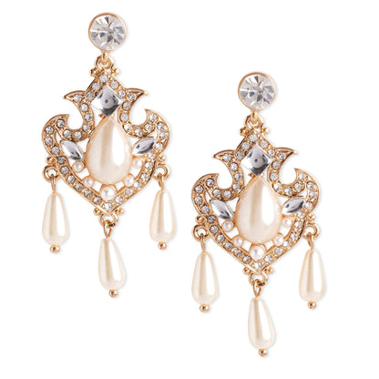 Gold Tear Drop Pearl Diamond Short Drop Earring