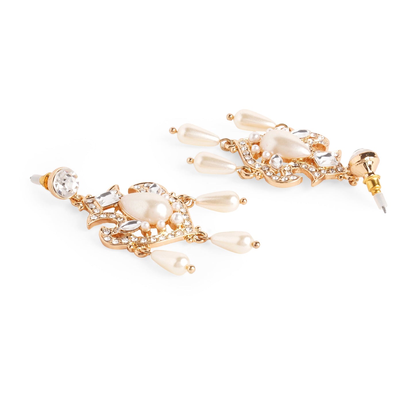 Gold Tear Drop Pearl Diamond Short Drop Earring