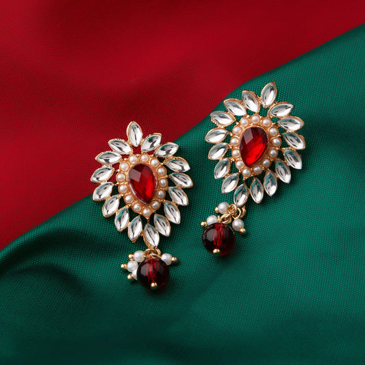 Red Kundan Drop Earring