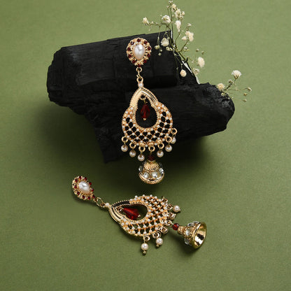 Gold Bead And Pearl Jhumkas Earring