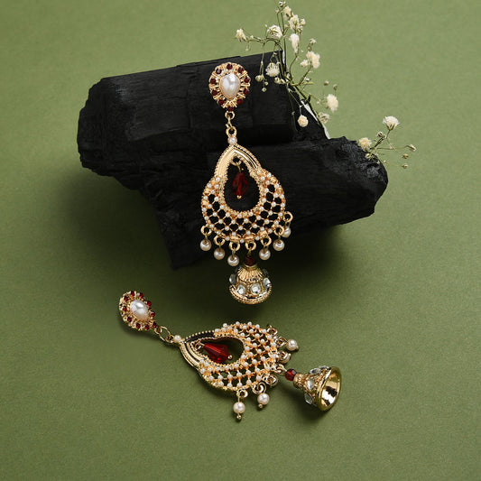 Gold Bead And Pearl Jhumkas Earring