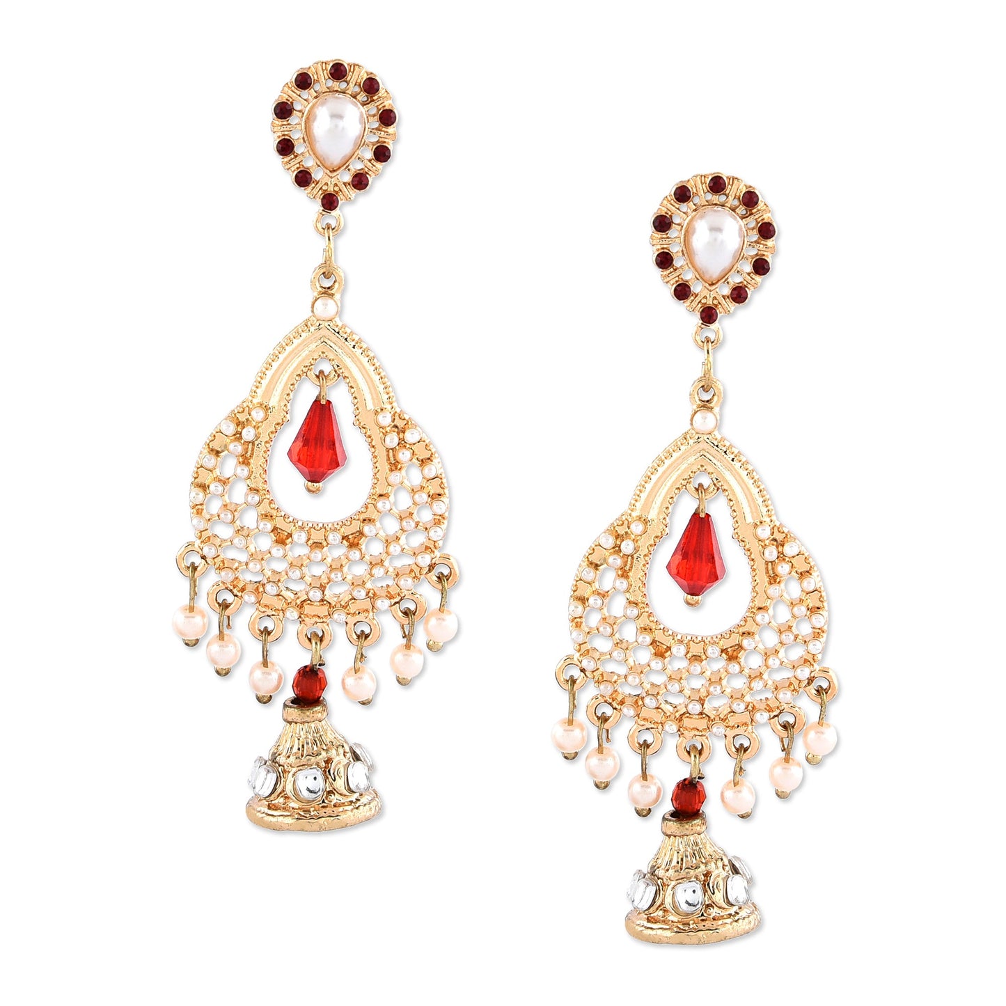 Gold Bead And Pearl Jhumkas Earring