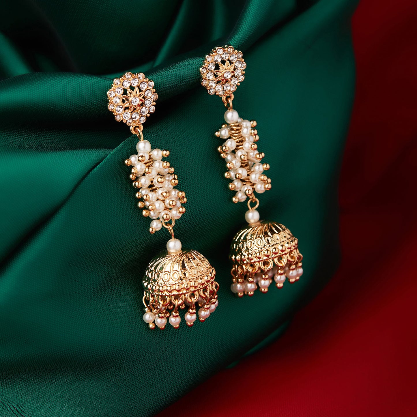 Gold Diamante Jhumkas Earring