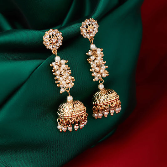 Gold Diamante Jhumkas Earring