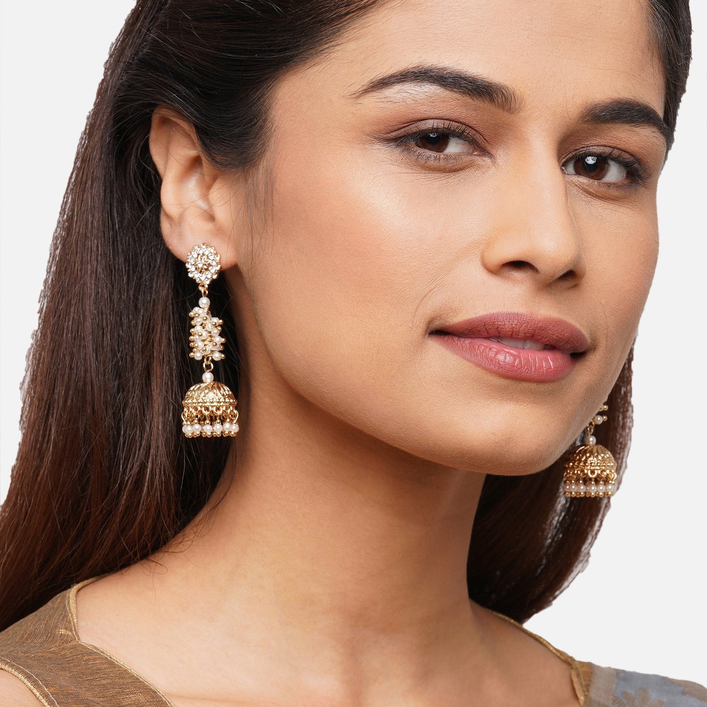 Gold Diamante Jhumkas Earring