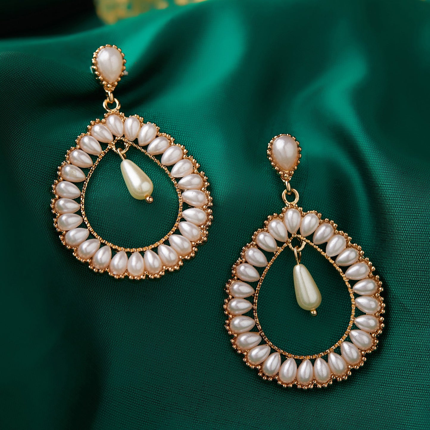 Gold Tear Drop Pearl Short Drop Earring