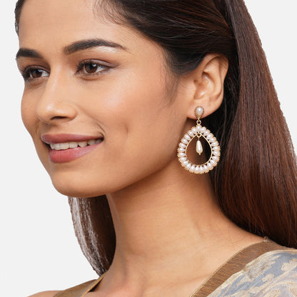 Gold Tear Drop Pearl Short Drop Earring