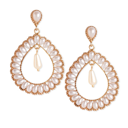 Gold Tear Drop Pearl Short Drop Earring
