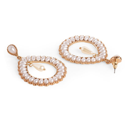 Gold Tear Drop Pearl Short Drop Earring