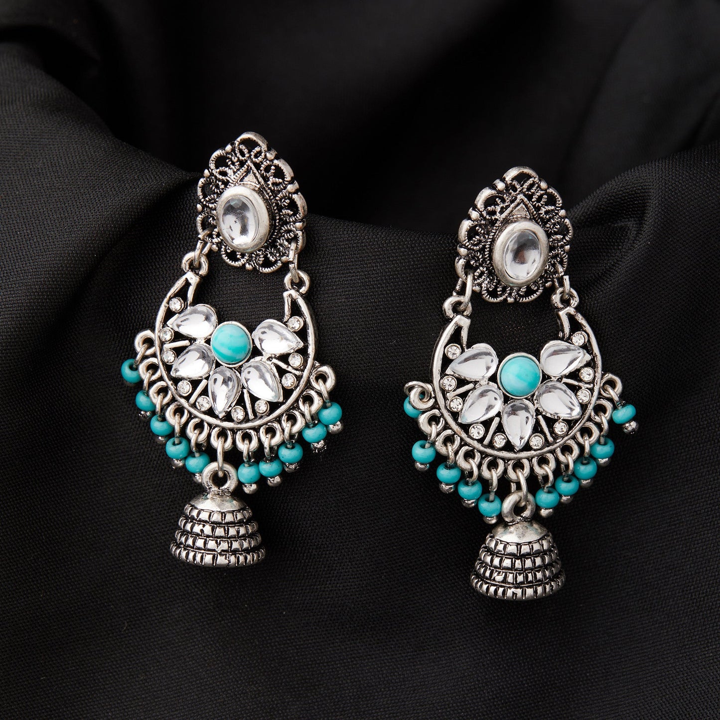 Turquoise Silver Jhumkas