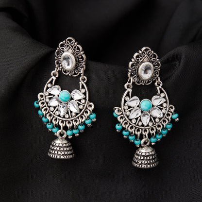 Turquoise Silver Jhumkas