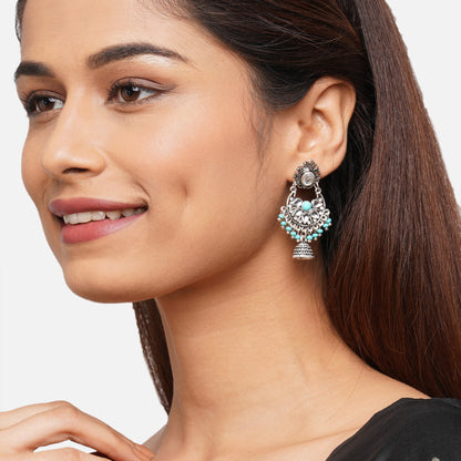 Turquoise Silver Jhumkas