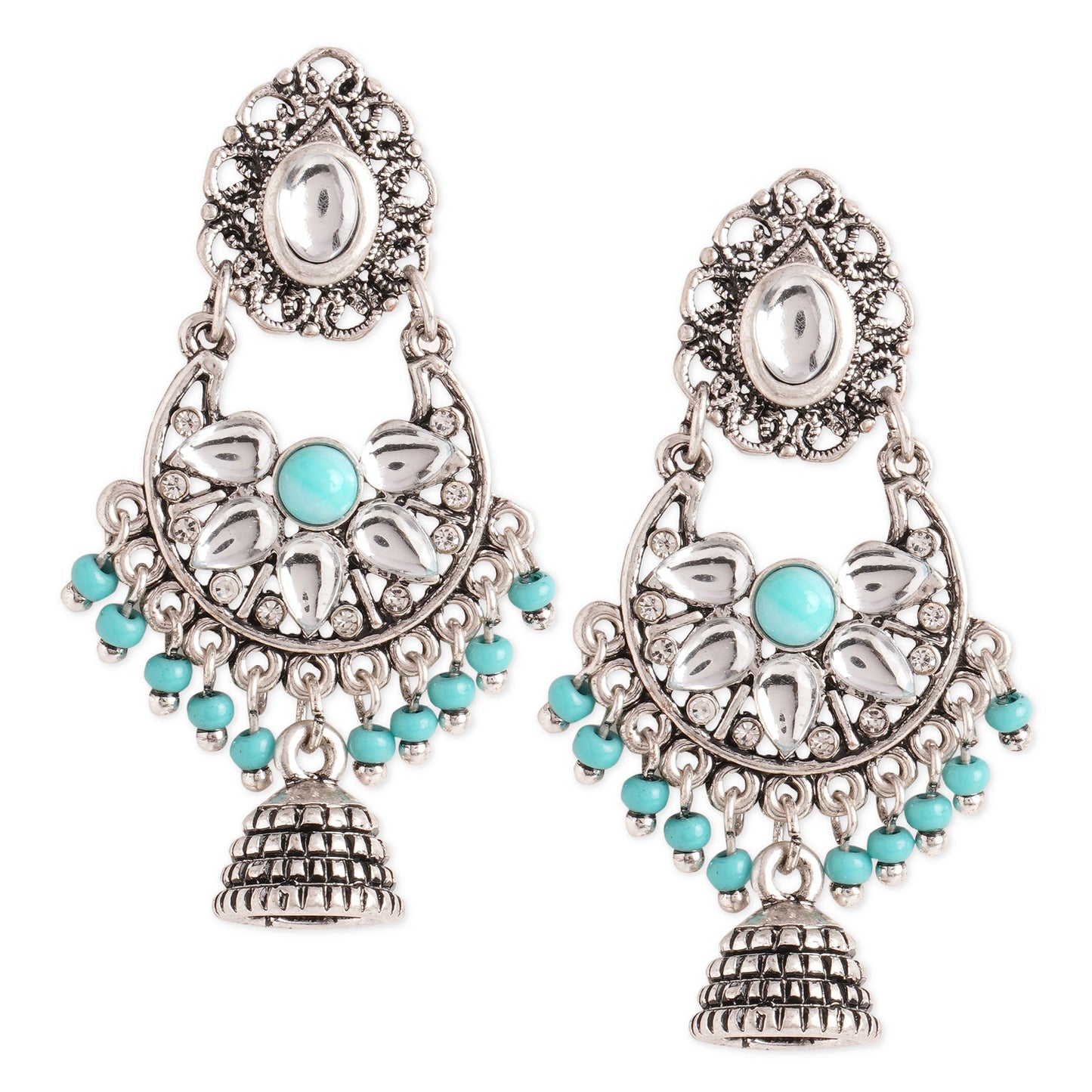 Turquoise Silver Jhumkas