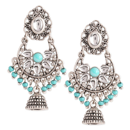 Turquoise Silver Jhumkas