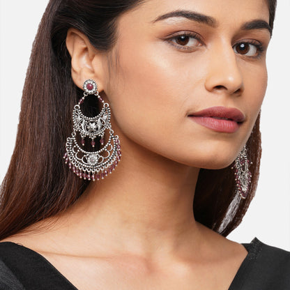 Mauve Oxidized Silver Chandbalis Earring