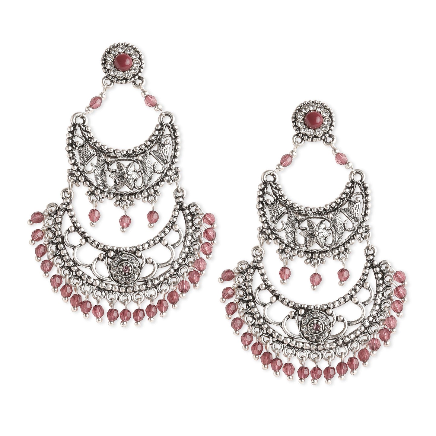 Mauve Oxidized Silver Chandbalis Earring
