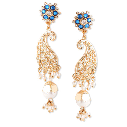 Gold Paisley Filigree Long Drop Earring