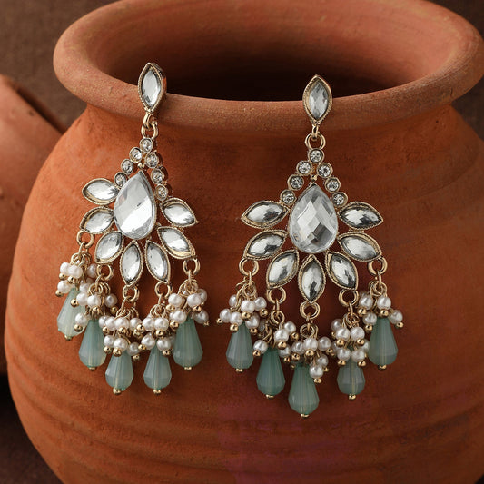 Green Kundan Long Earring