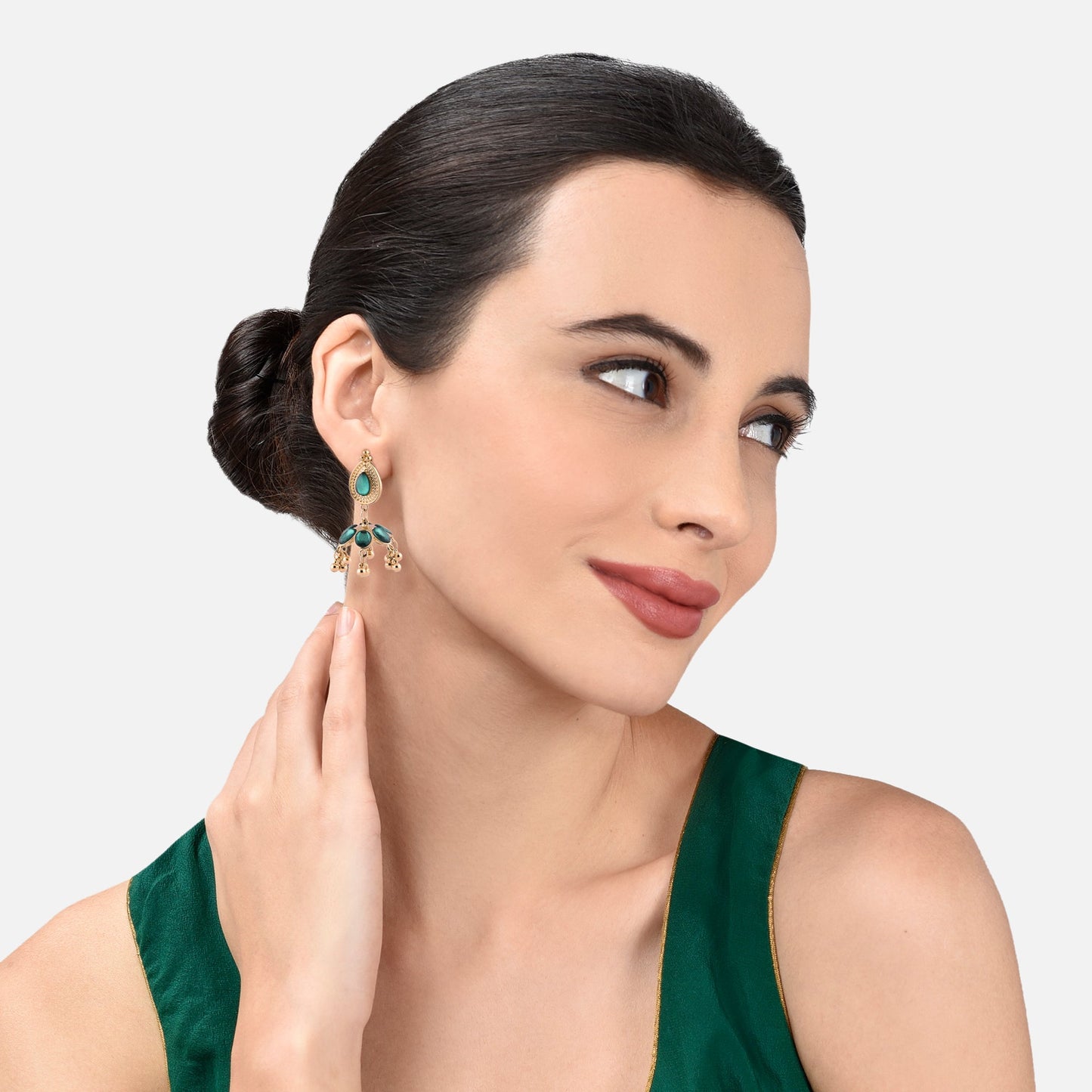 Green Kundan Jhumkas