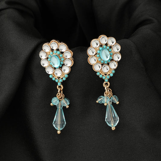 Gold Blue Kundan Earring