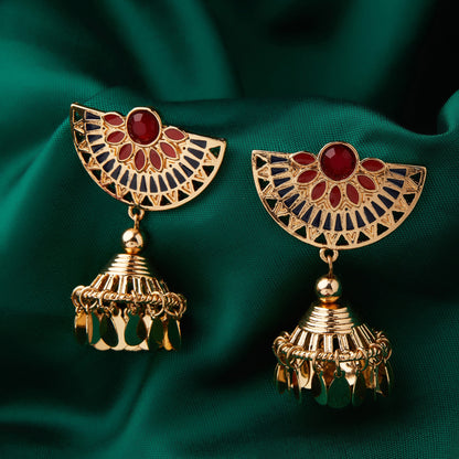 Gold Half Moon Enamel Jhumkas Earring