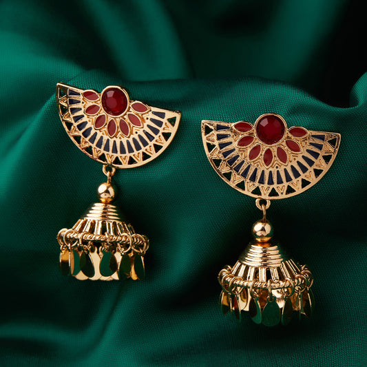 Gold Half Moon Enamel Jhumkas Earring