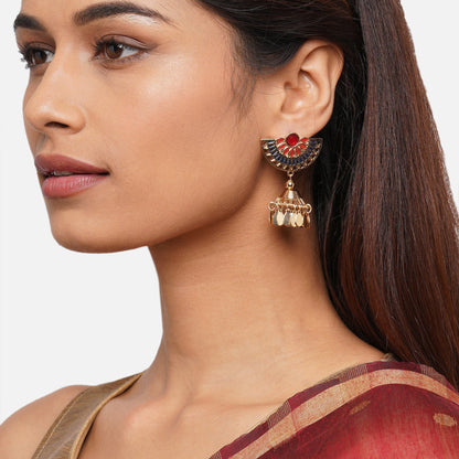 Gold Half Moon Enamel Jhumkas Earring