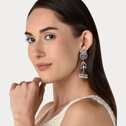 Pink Oxidized Silver Jhumkas