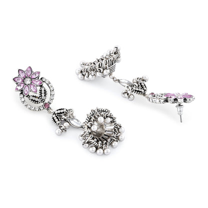 Pink Oxidized Silver Jhumkas
