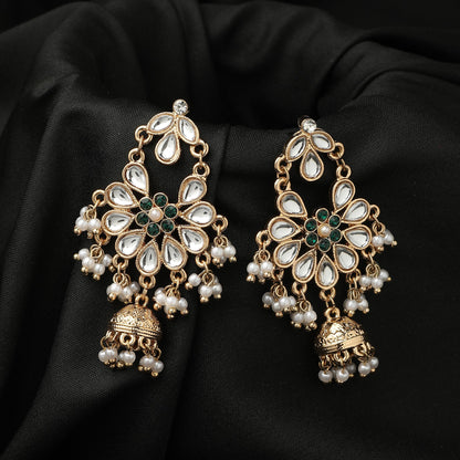 Gold Kundan And Pearl Jhumkas